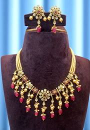 Stunning pearls chocker set with guttapusalu and ruby colour hangings