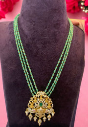 Beautiful beads maala with green stone and Victorian polish pendant