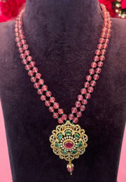 Beautiful beads mala with green pendant and light pink beads