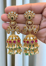 Load image into Gallery viewer, Beautiful jumkhas with peacock design and pink stone

