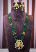 Load image into Gallery viewer, Beautiful beads haram with green beads and Laxmi Devi motive pendant
