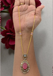 Beautiful Chandraharam chain with pink stone