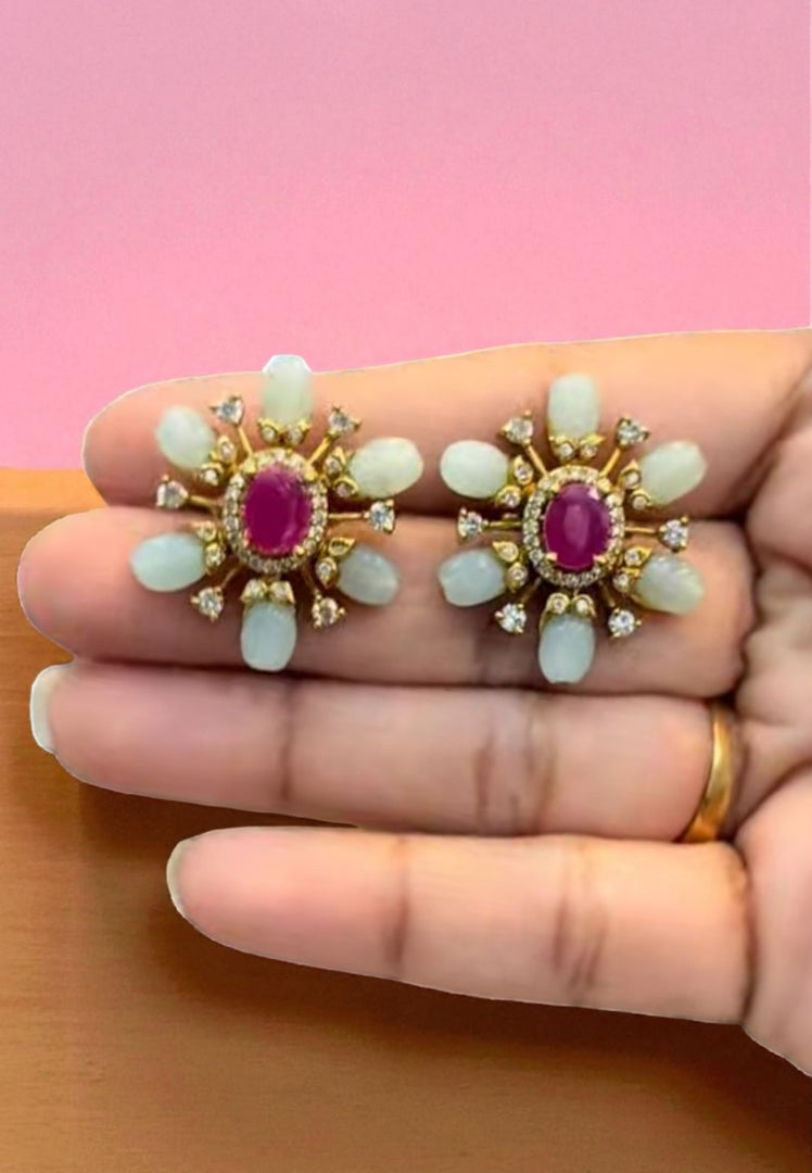 Beautiful studs with green and pink stone