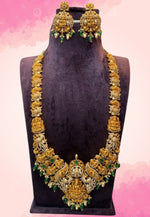 Load image into Gallery viewer, Traditional 3d long haram with peacock design and green beads
