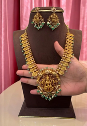 Stunning kasula Haram with Lakshmi motive and green beads