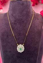 Load image into Gallery viewer, Beautiful simple black beads chain with green stone
