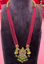 Load image into Gallery viewer, Black cristals beads mala with six lines with pearls -beautiful pendant with guttapusalu hangings
