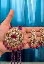 Load image into Gallery viewer, Stunning double layered purple Beed short necklace with Ruby stone
