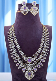 Gj polish two layer necklace with lavender stone and uncut stone -pairing with beautiful earrings