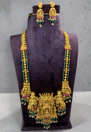 Traditional long haram with temple design and Laxmi Devi motive