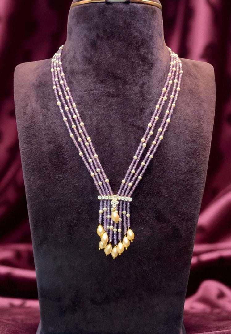 Beautiful short pearls chain with purple Beads