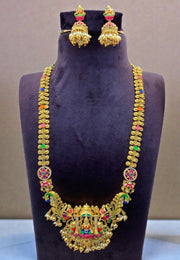 Beautiful meenakari design long haram with Laxmi Devi motive