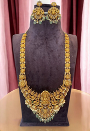 Traditional long haram with green stone and guttapusalu hangings