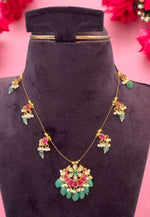 Load image into Gallery viewer, Beautiful invisible chain with green stone and guttapusalu hangings
