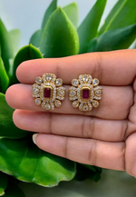 Load image into Gallery viewer, Simple studs with ruby colour stone - perfect for any occasion
