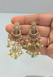Beautiful chandbali earrings with green stone