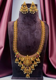 Beautiful long haram with gold finishing and Laxmi Devi motive