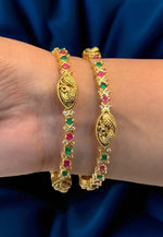 Load image into Gallery viewer, Traditional nakshi bangles with pink and green stone

