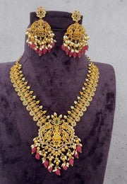 Traditional short necklace with red beads mam laxmi devi motive