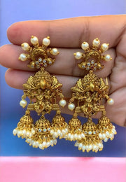 Beautiful jumkhas with radha krishna motive -hanging with guttapusalu