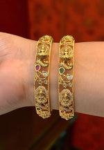 Load image into Gallery viewer, Beautiful nakshi bangles with ruby and green stone
