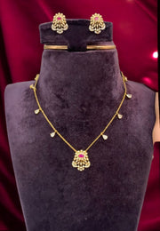 Beautiful chandraharam short chain with pink stone and uncut stone