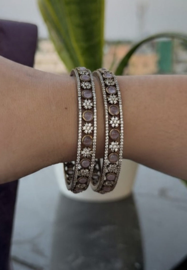 Beautiful victorian polish bangles with light pink stone