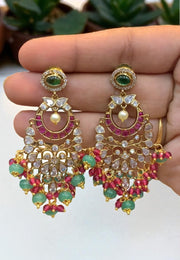 Beautiful chandbali earrings with green and ruby beads