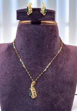Load image into Gallery viewer, Beautiful black beads chain with green pendant

