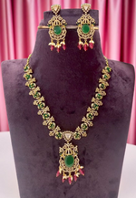 Load image into Gallery viewer, Stunning short necklace with green and ruby colour stones-pairing with beautiful earrings
