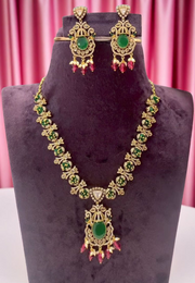 Stunning short necklace with green and ruby colour stones-pairing with beautiful earrings