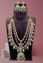 Load image into Gallery viewer, Beautiful gj polish three layer necklace with ruby and white combination
