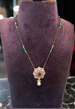Load image into Gallery viewer, Beautiful Victorian polish black beads chain with Pink stone and green beads

