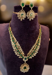 Beautiful short neck set with green colour stone -pairing with beautiful earrings