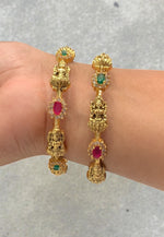 Load image into Gallery viewer, Traditional nakshi bangles with green and pink stone