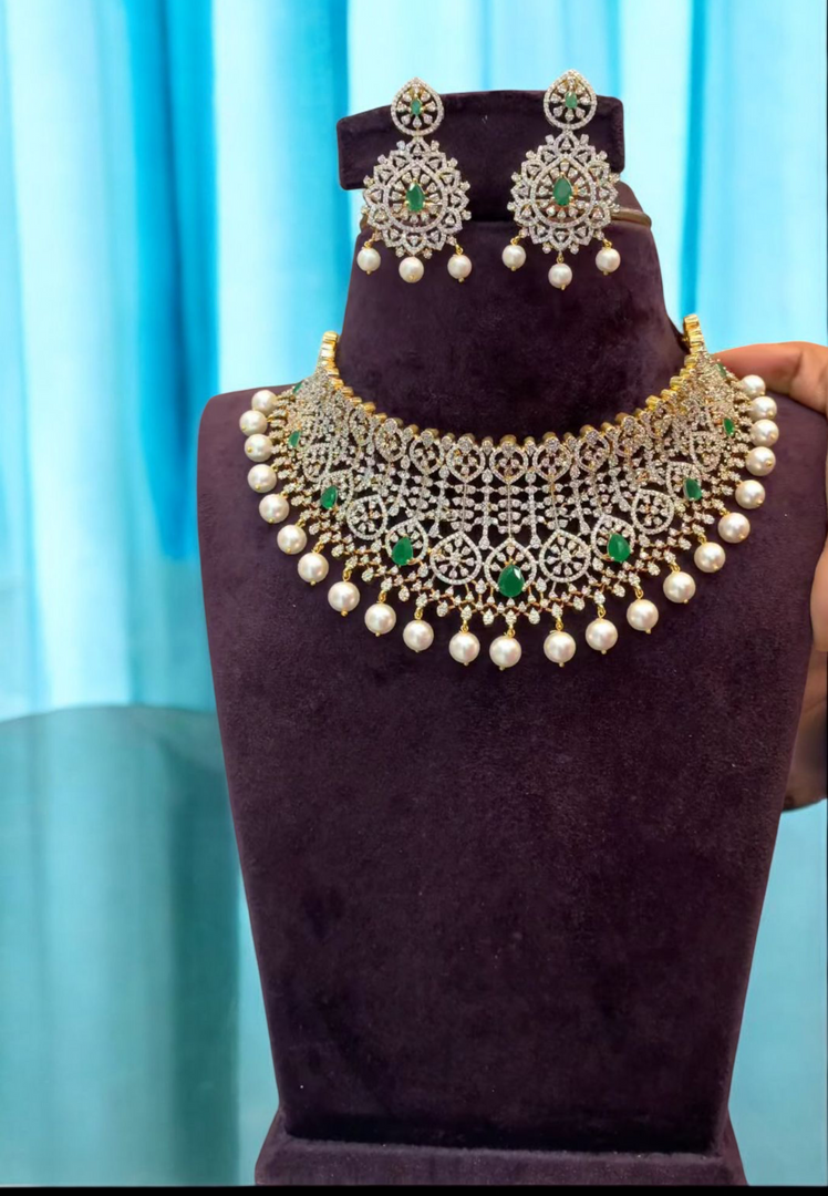 Beautiful GJ polish choker with green stones