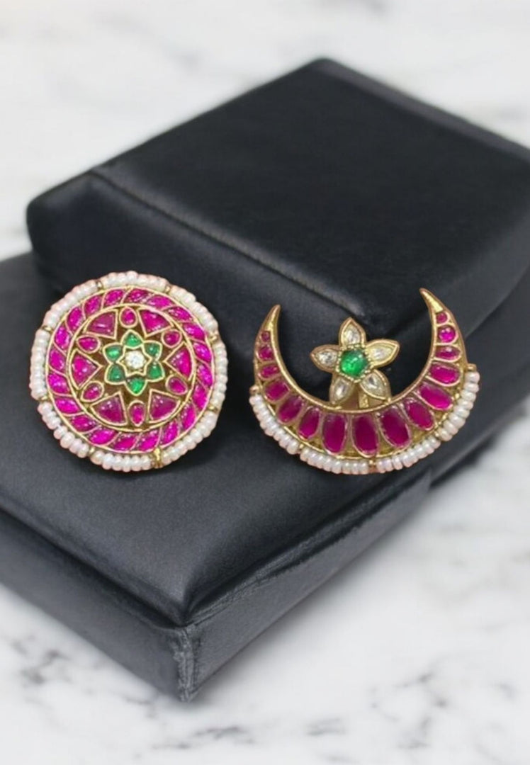 Beautiful jadav kundan sun and moon hair pins can be used as lockets also