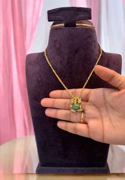 Cute Vinayaka pendant in blue colour -with  chandraharam chain