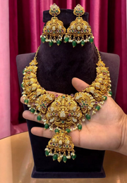 Traditional short haram with Lakshmi Devi pendants