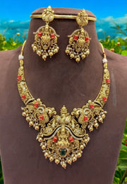 Stunning coral 3D necklace with guttapusalu hangings -pairing with beautiful earrings