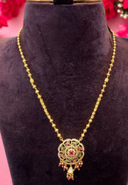 Beautiful chandraharam short chain with green and pink stone