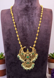 Beautiful chandraharam chain with green beads pendant