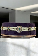 Load image into Gallery viewer, Beautiful pearls chain hip belt with green stone and Victorian polish finishing
