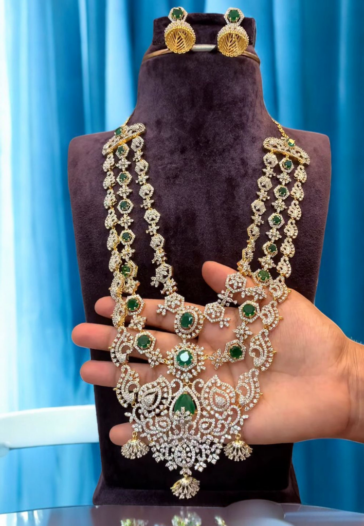 Stunning Gj polish long haram with three layer and green stone