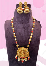 Load image into Gallery viewer, Coral beads set with orange colour stone and beads God laxmi motive pendant
