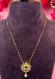 Beautiful simple black beads chain with green stone