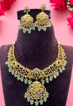 Load image into Gallery viewer, Traditional 3d mini haram with green beads and guttapusalu hangings
