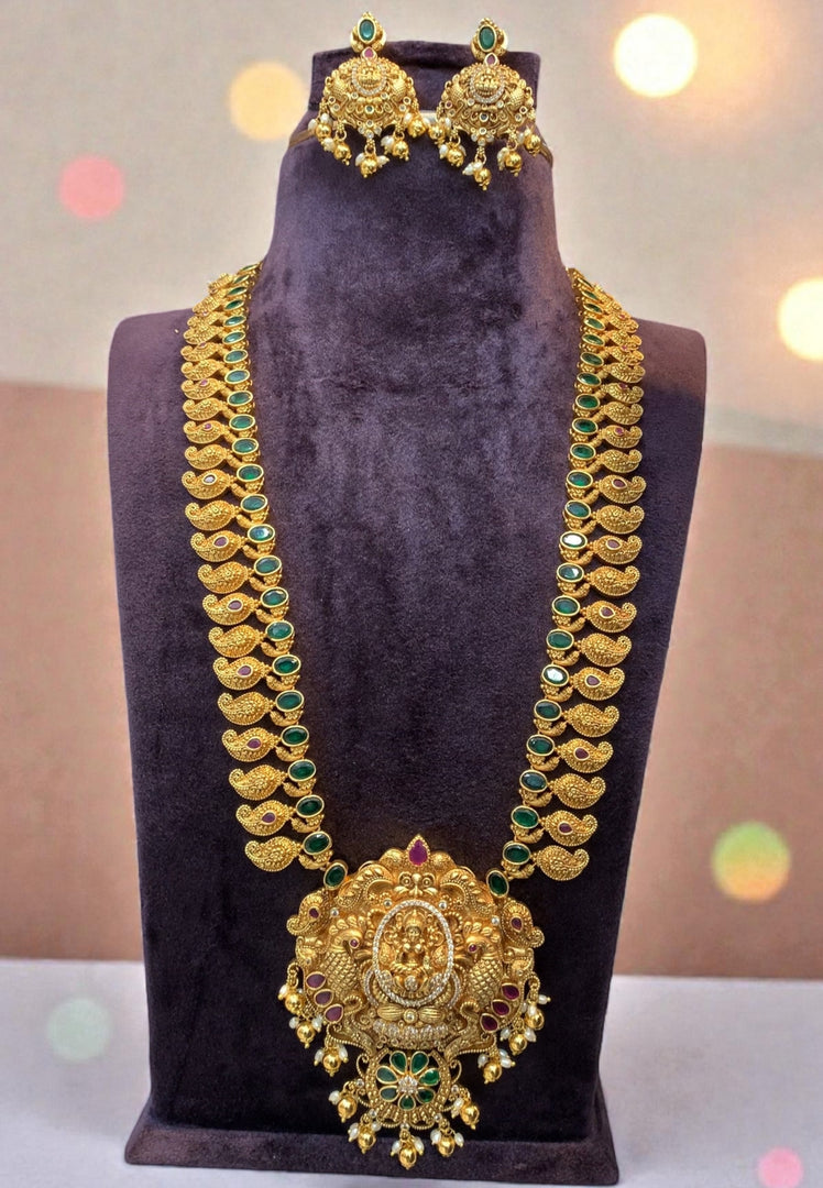 Traditional long nakshi haram with green stone