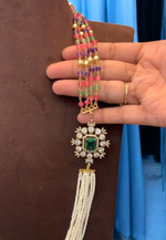 Load image into Gallery viewer, Fancy party wear necklace with coloured stones and diamond look pendant
