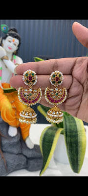 Beautiful chandbali earrings with green stones
